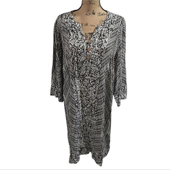 Soft Surroundings Black & White Ikat Raven Dress 3/4 Sleeve Womens Plus Size 1X‎ - Picture 2 of 8